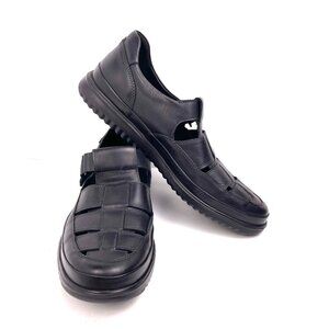 Mephisto Men’s Fisherman Air-Jet Comfort Black Leather Sandals Size US 12.5